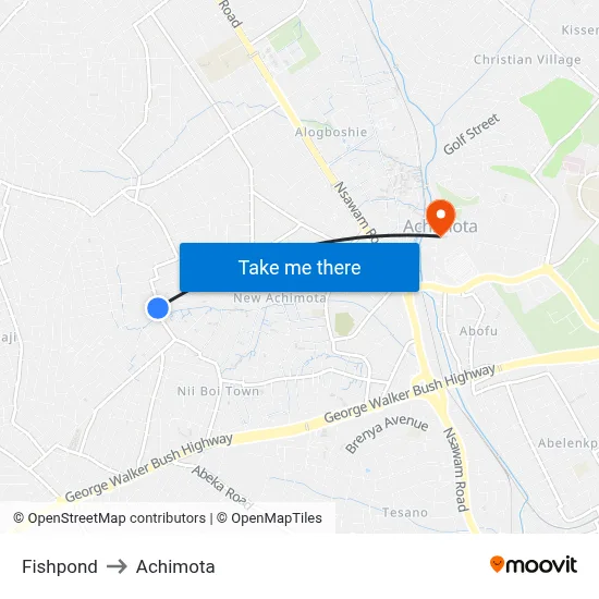 Fishpond to Achimota map