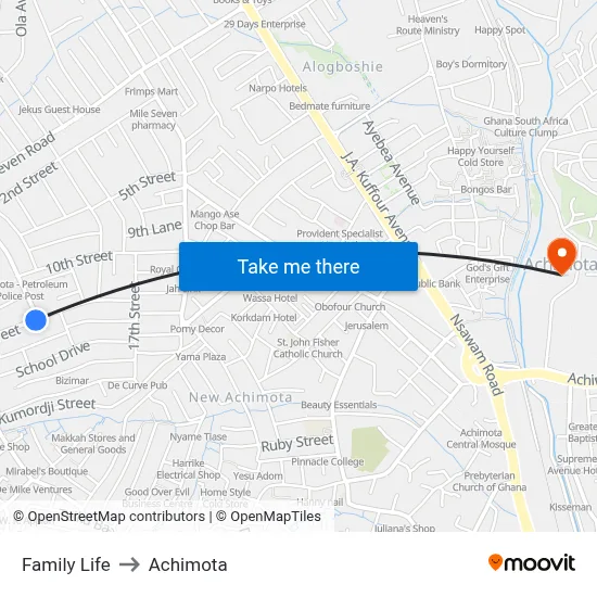 Family Life to Achimota map