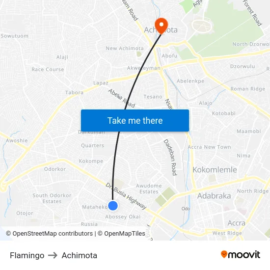 Flamingo to Achimota map