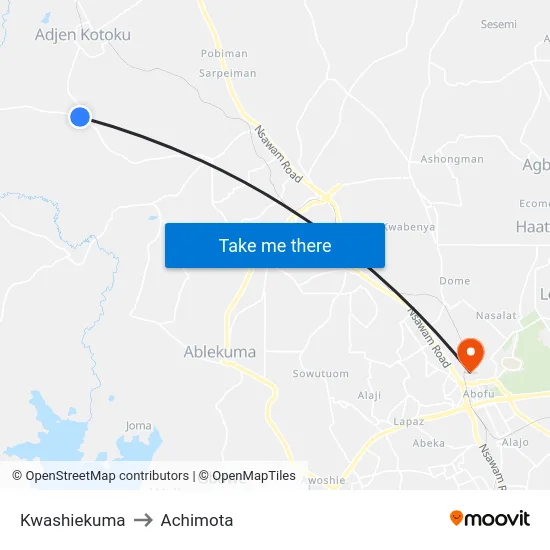 Kwashiekuma to Achimota map