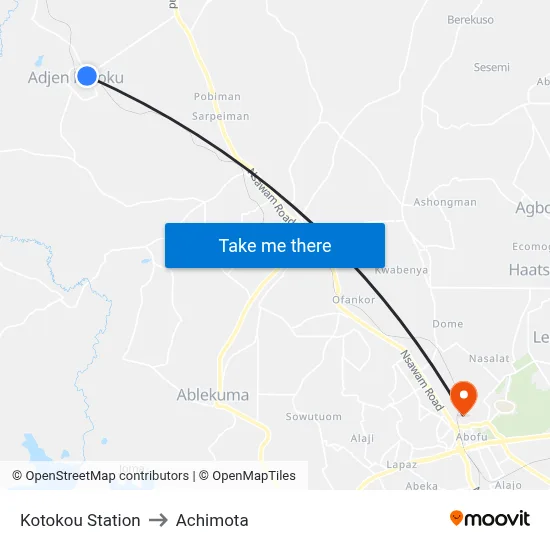 Kotokou Station to Achimota map