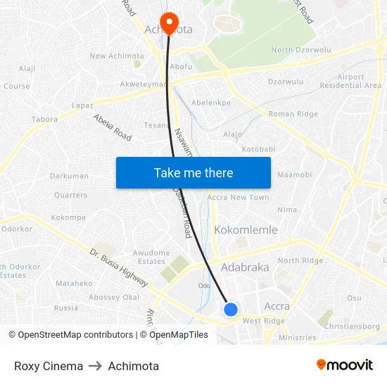 Roxy Cinema to Achimota map