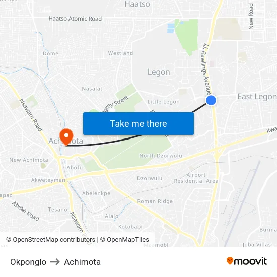 Okponglo to Achimota map