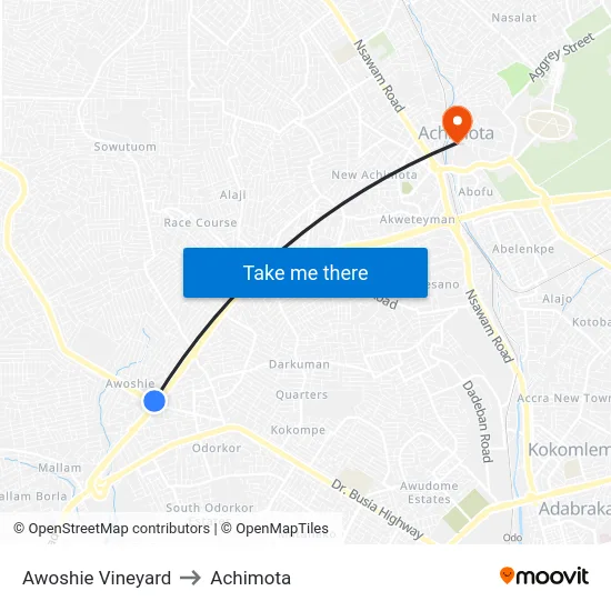 Awoshie Vineyard to Achimota map