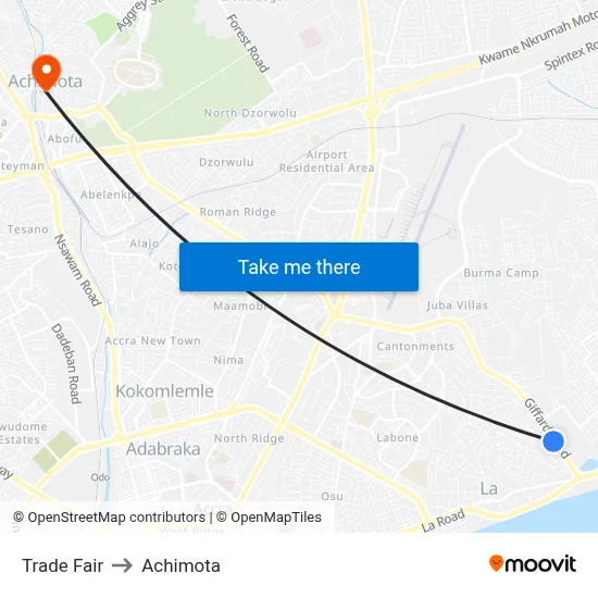 Trade Fair to Achimota map