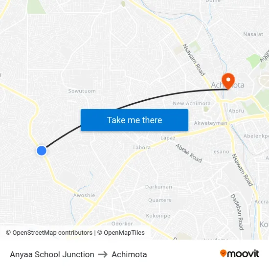 Anyaa School Junction to Achimota map