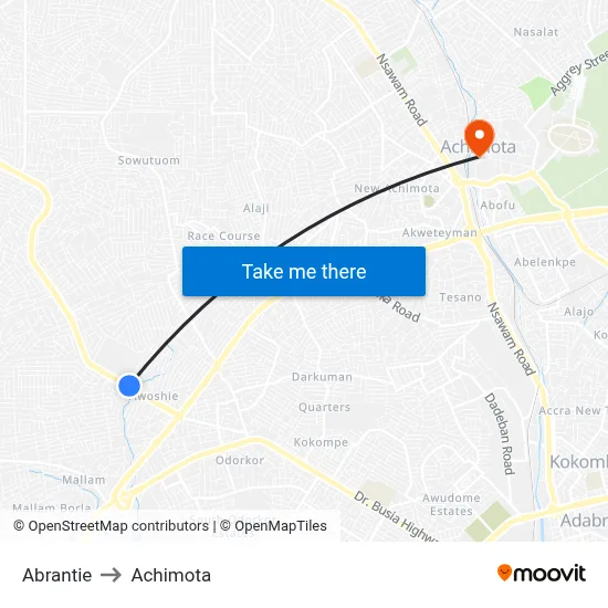 Abrantie to Achimota map