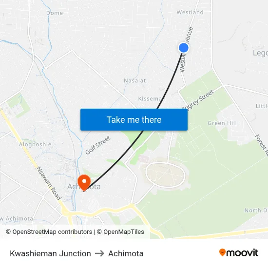 Kwashieman Junction to Achimota map
