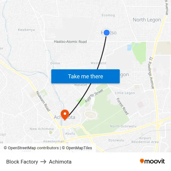 Block Factory to Achimota map