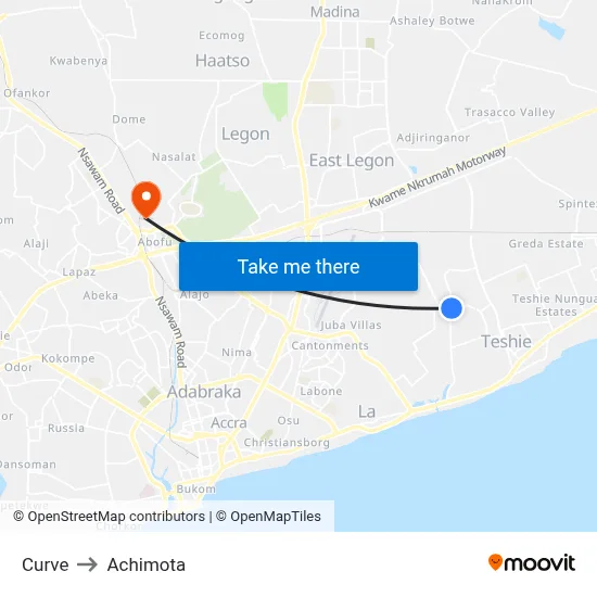 Curve to Achimota map