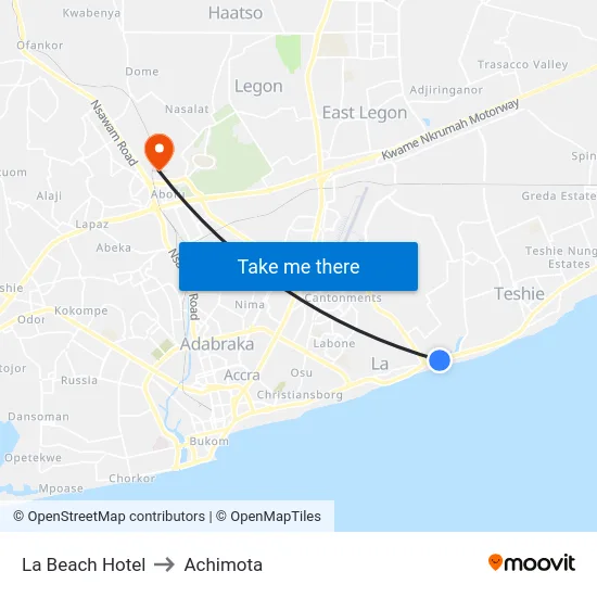 La Beach Hotel to Achimota map