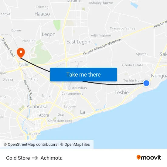 Cold Store to Achimota map