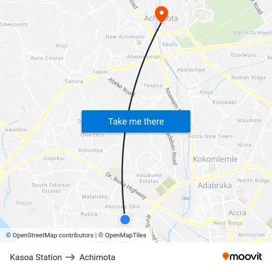 Kasoa Station to Achimota map