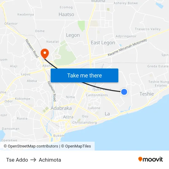 Tse Addo to Achimota map