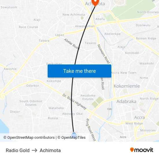 Radio Gold to Achimota map