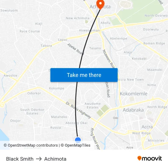 Black Smith to Achimota map