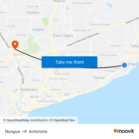 Nungua to Achimota map