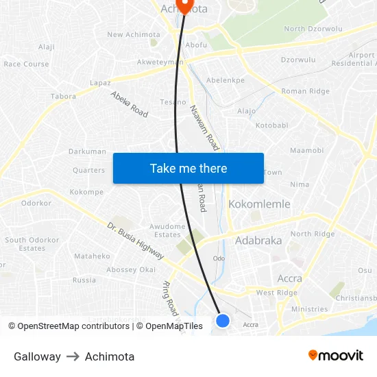 Galloway to Achimota map