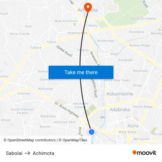 Sabolai to Achimota map