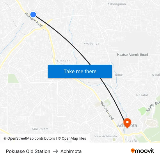Pokuase Old Station to Achimota map