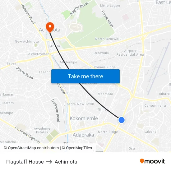 Flagstaff House to Achimota map