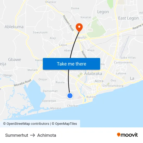 Summerhut to Achimota map