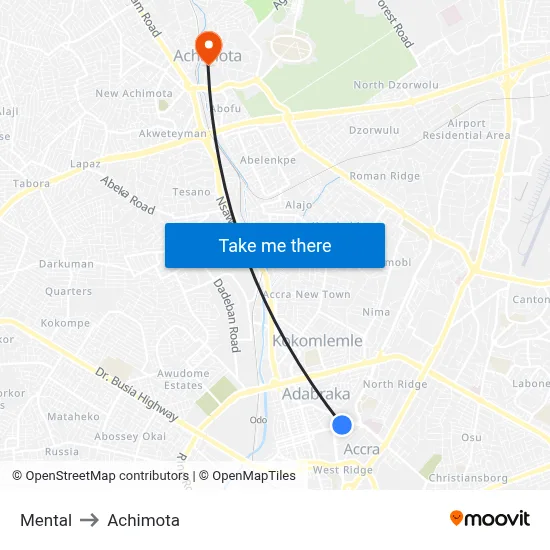 Mental to Achimota map