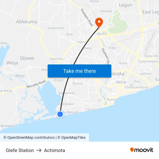Glefe Station to Achimota map