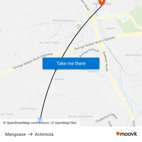 Mangoase to Achimota map