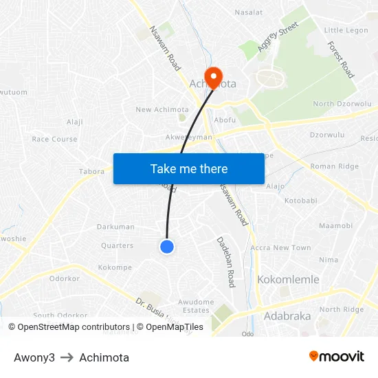 Awony3 to Achimota map