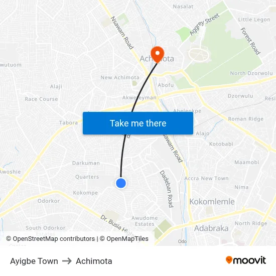 Ayigbe Town to Achimota map