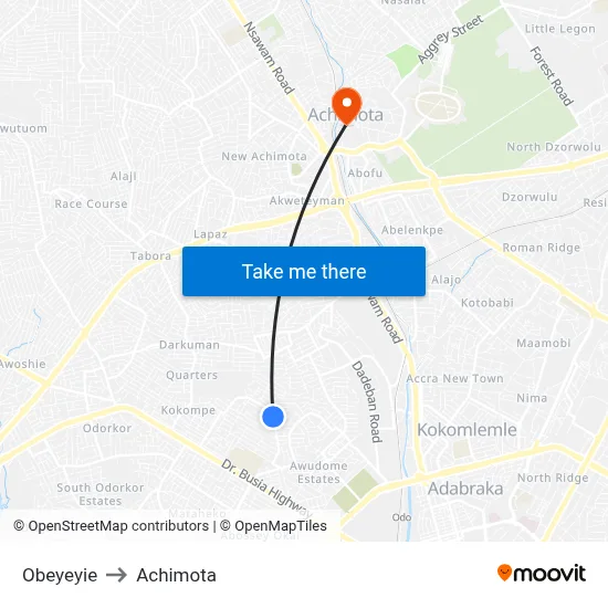 Obeyeyie to Achimota map