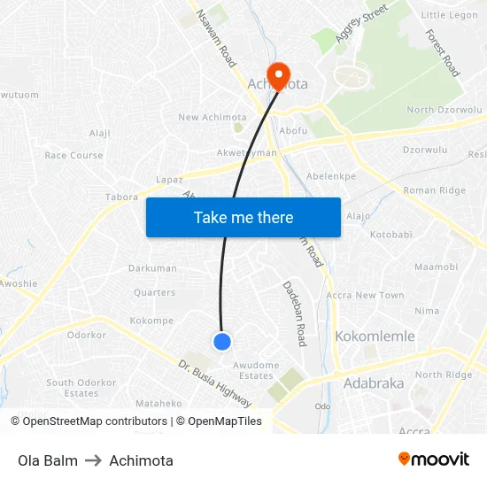 Ola Balm to Achimota map