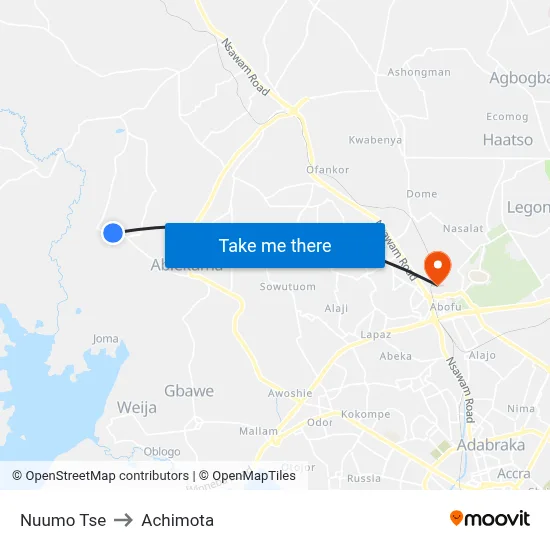 Nuumo Tse to Achimota map