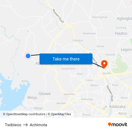 Twibleoo to Achimota map