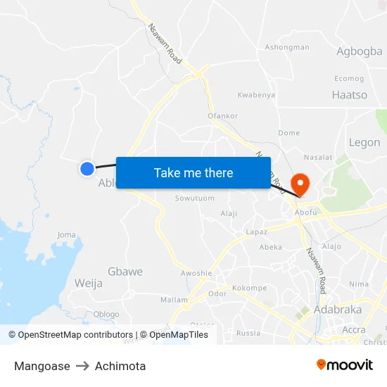Mangoase to Achimota map