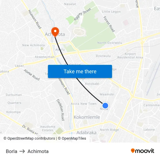 Borla to Achimota map