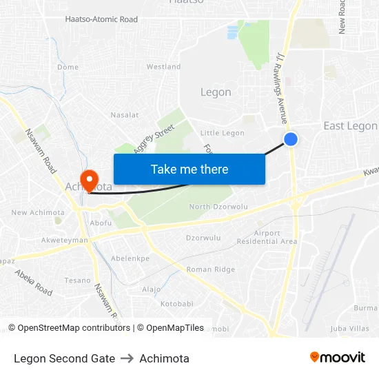 Legon Second Gate to Achimota map