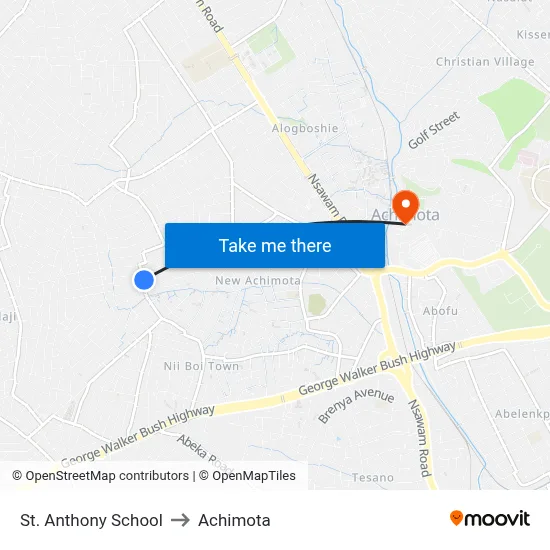 St. Anthony School to Achimota map