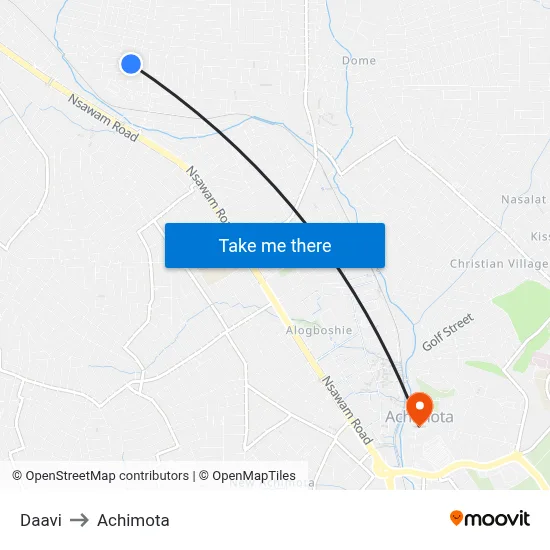 Daavi to Achimota map