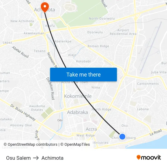 Osu Salem to Achimota map