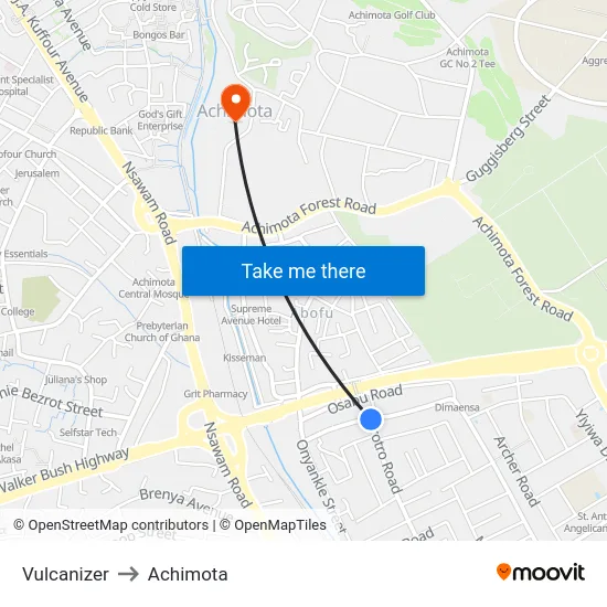 Vulcanizer to Achimota map
