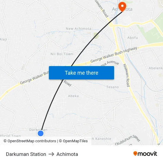 Darkuman Station to Achimota map