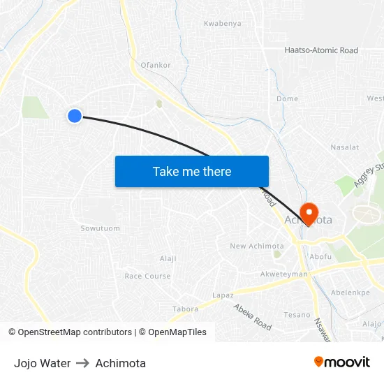 Jojo Water to Achimota map