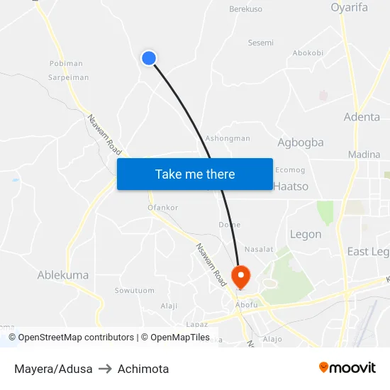 Mayera/Adusa to Achimota map