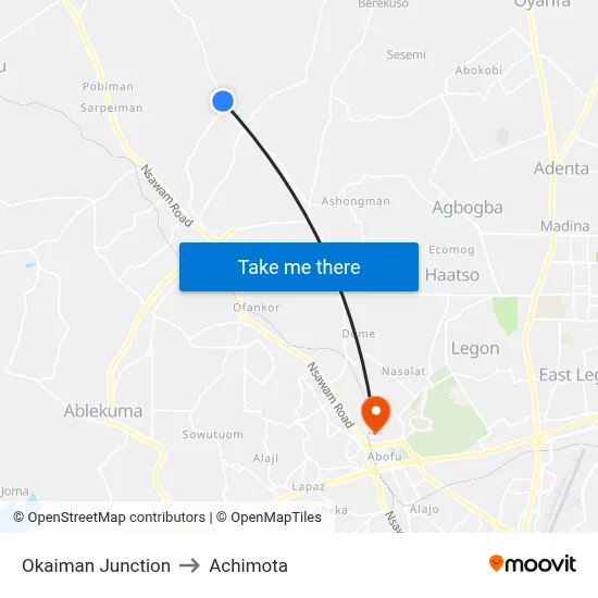 Okaiman Junction to Achimota map