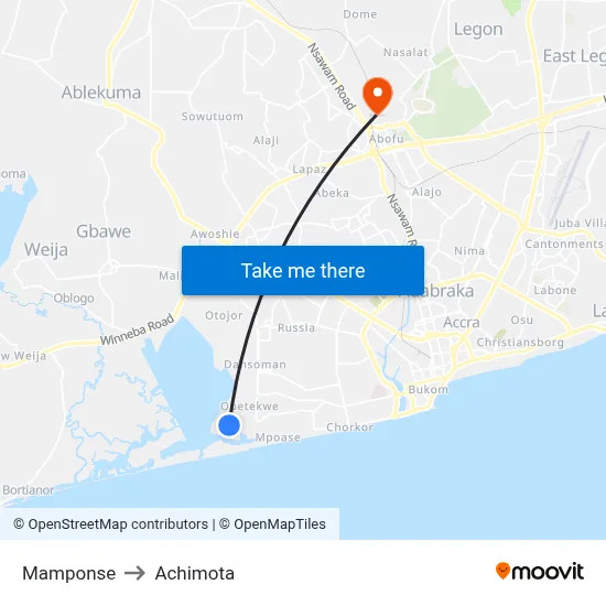 Mamponse to Achimota map