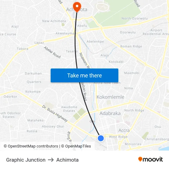 Graphic Junction to Achimota map