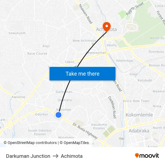 Darkuman Junction to Achimota map
