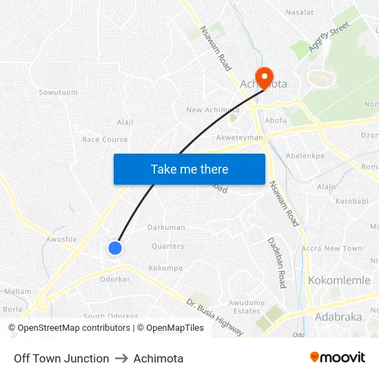 Off Town Junction to Achimota map